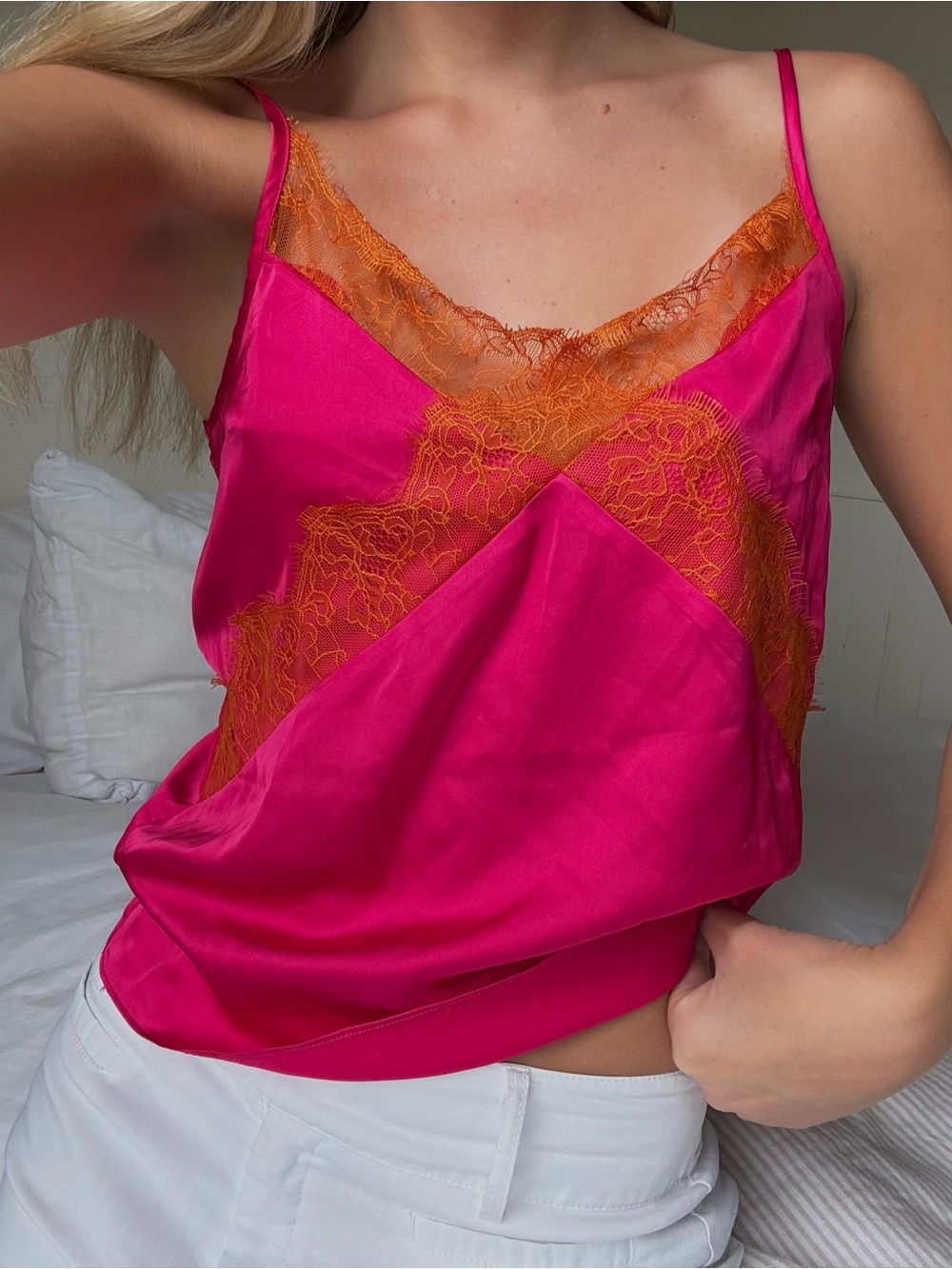 90's y2k satin lace tank top